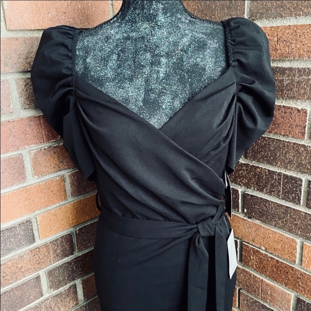 Max & Ash Black Wrap Puff Sleeve Dress - Picture 6 of 8